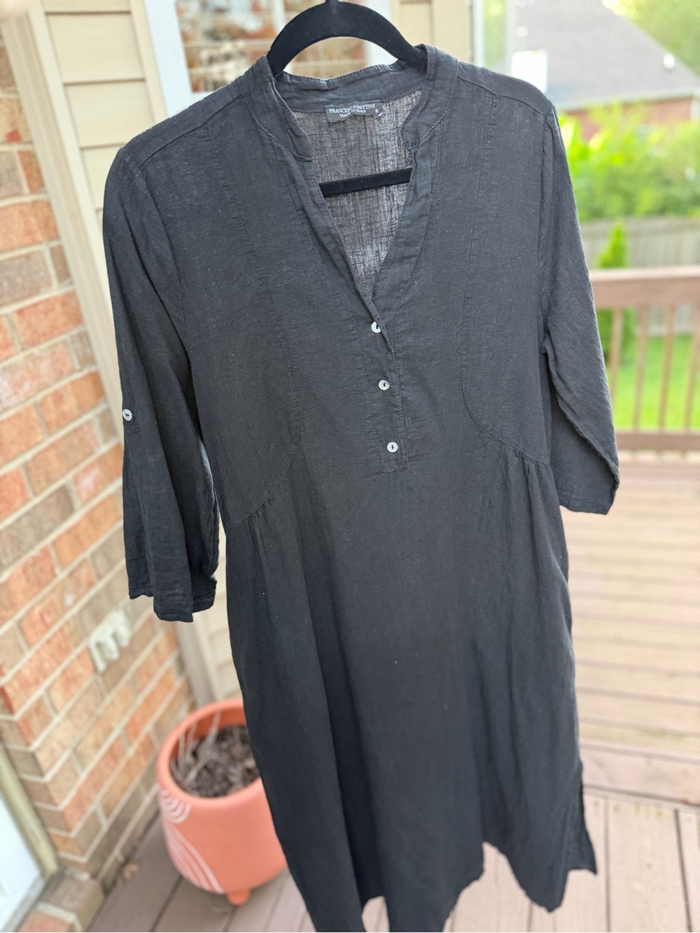 Women's Black Midi Dress - Lightweight Button Front